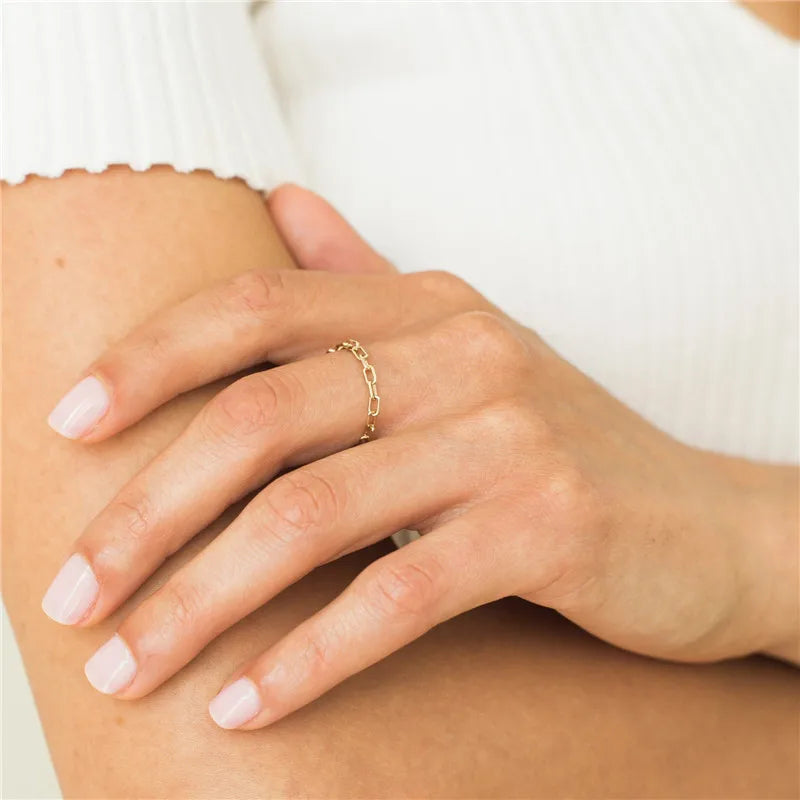 14K Gold Paperclip Chain Ring | Minimalist Knuckle & Stacking Ring for Women