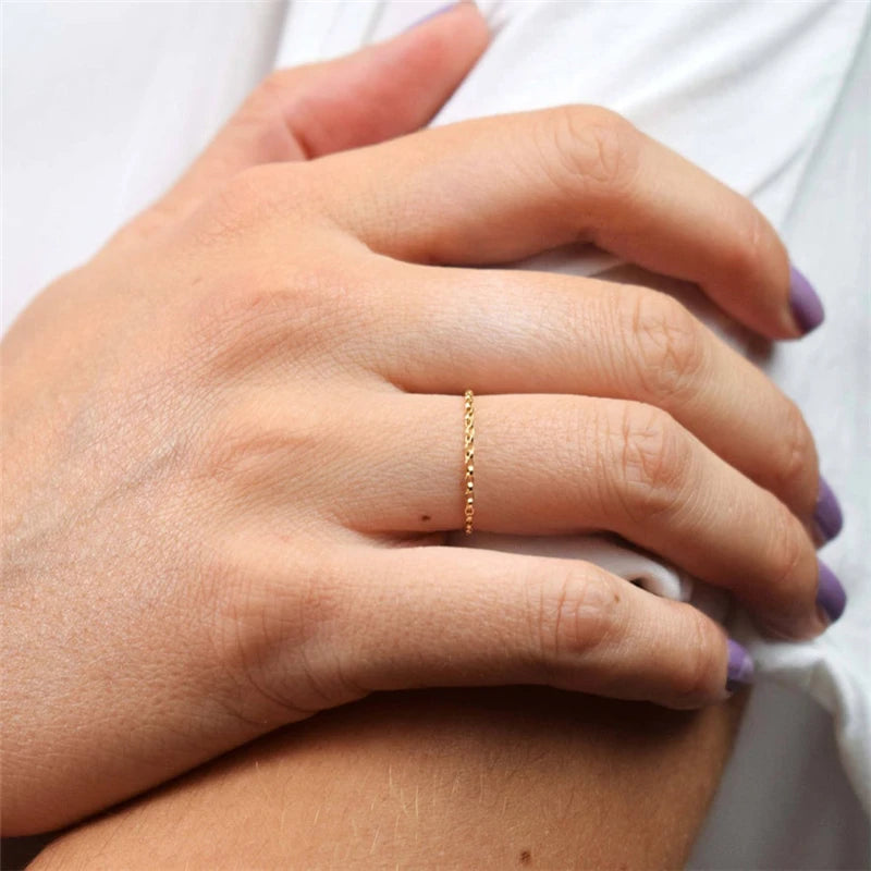 14K Gold Minimalist Chain Ring | Knuckle & Stacking Ring for Women