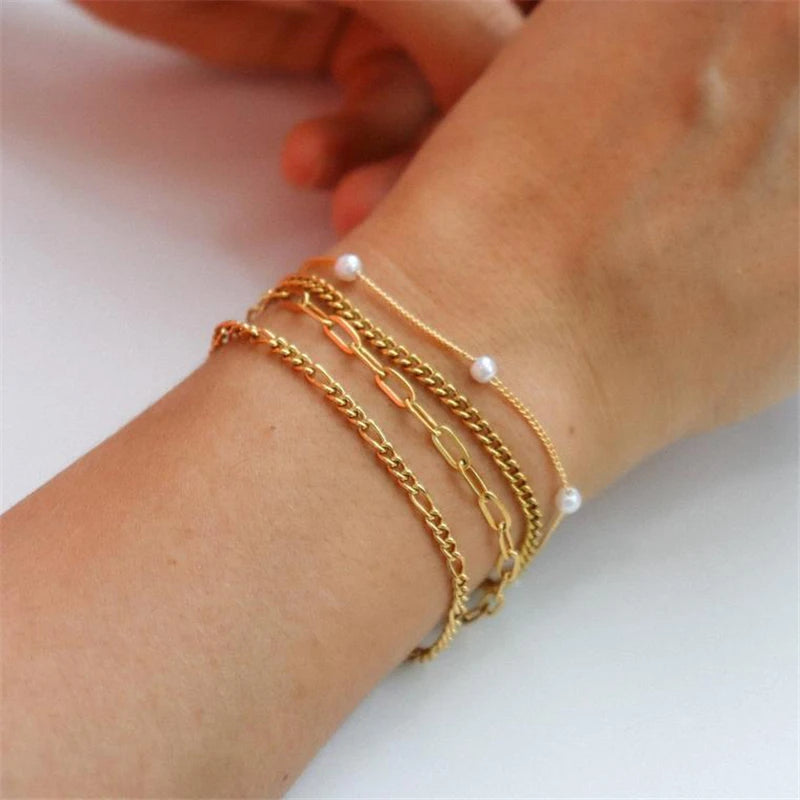 14K Gold Filled Figaro Chain Bracelet Handmade Pearl Jewelry Boho Charms Bracelets Bridesmaid Gift Vintage Anklets for Women