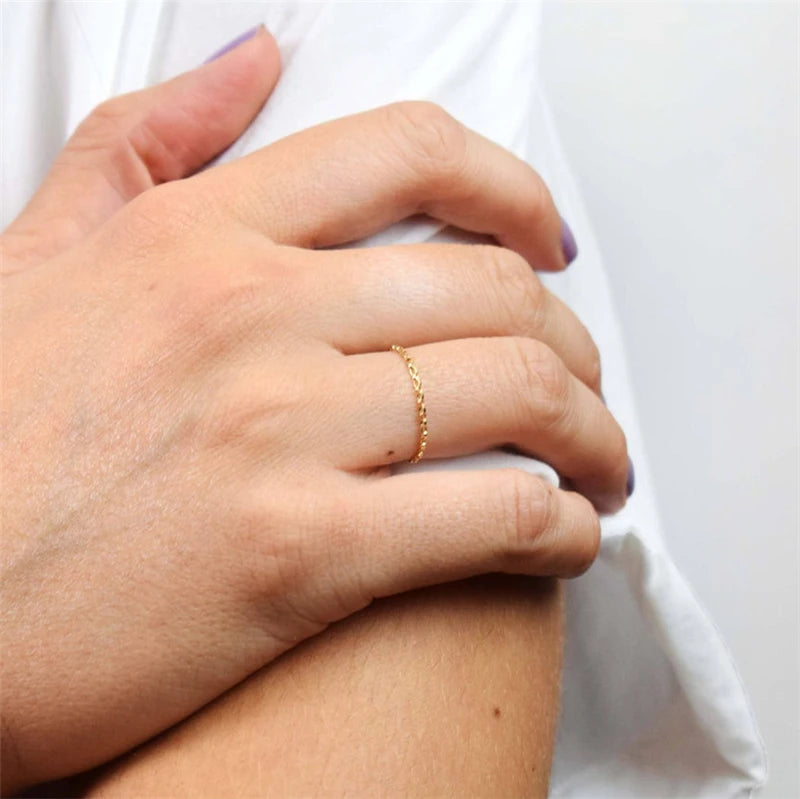 14K Gold Minimalist Chain Ring | Knuckle & Stacking Ring for Women