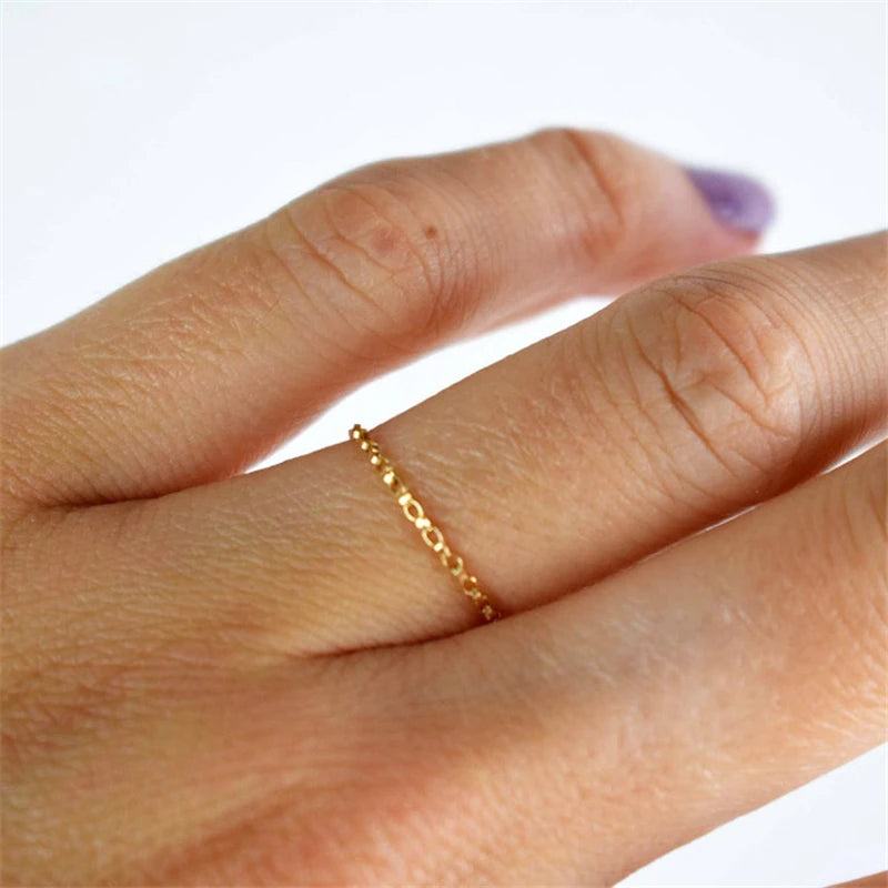14K Gold Minimalist Chain Ring | Knuckle & Stacking Ring for Women