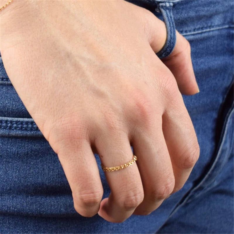 14K Gold Minimalist Chain Ring | Knuckle & Stacking Ring for Women