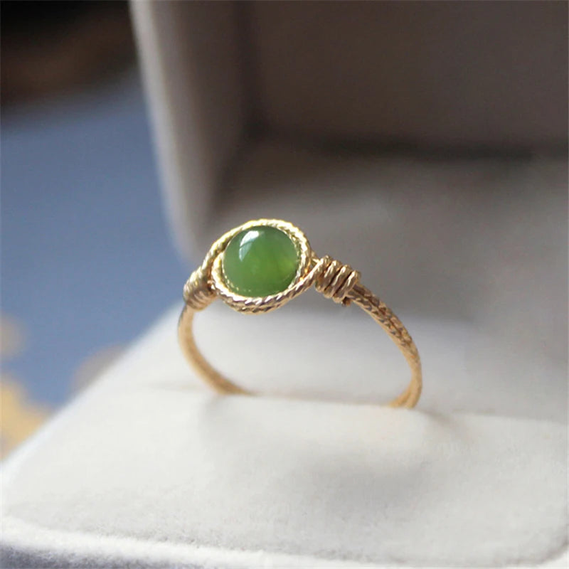 14K Gold Hetian Jasper Ring | Handmade Boho Knuckle Ring for Women