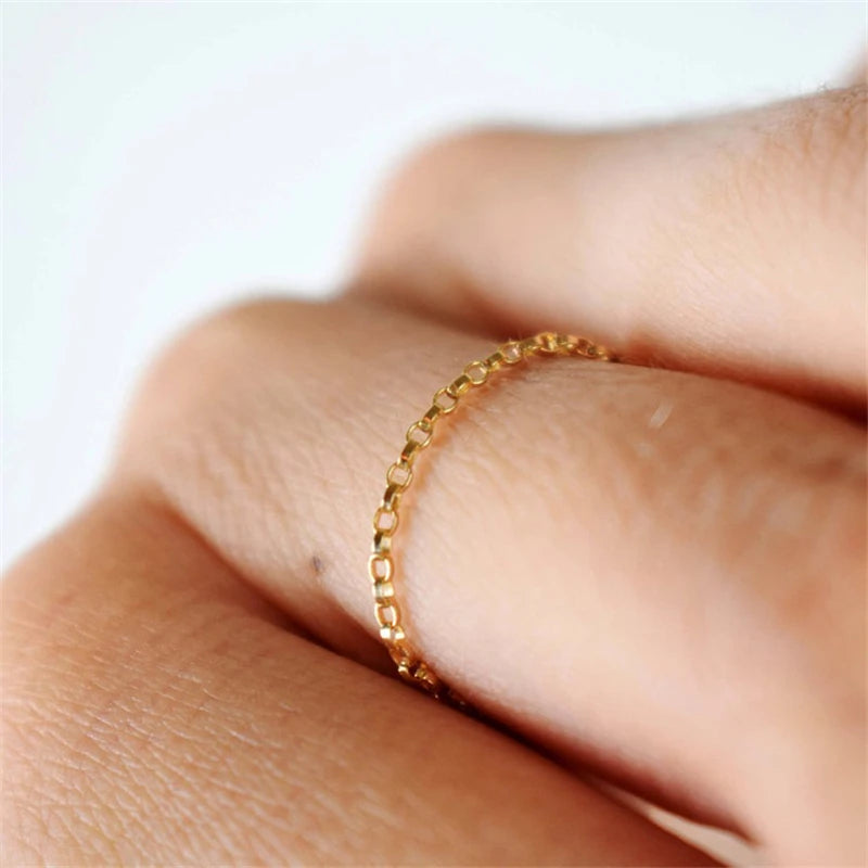 14K Gold Minimalist Chain Ring | Knuckle & Stacking Ring for Women