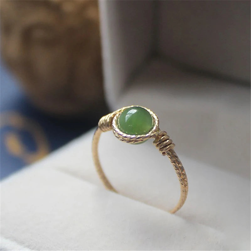 14K Gold Hetian Jasper Ring | Handmade Boho Knuckle Ring for Women