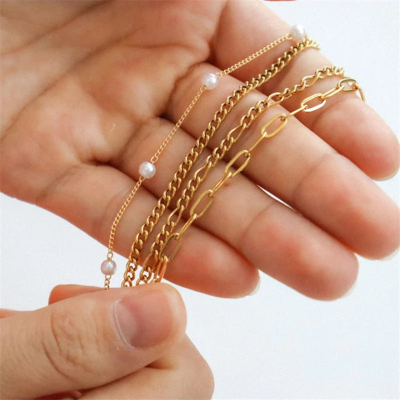 14K Gold Filled Figaro Chain Bracelet Handmade Pearl Jewelry Boho Charms Bracelets Bridesmaid Gift Vintage Anklets for Women
