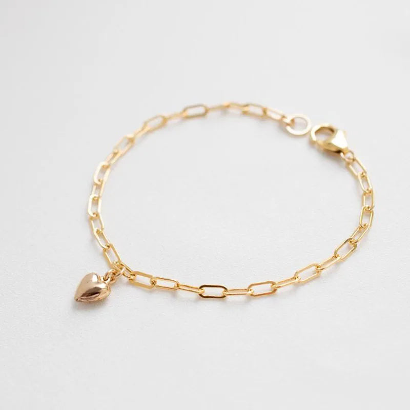14K Gold Heart Charm Bracelet | Handmade Boho Jewelry & Bridesmaid Gift for Women