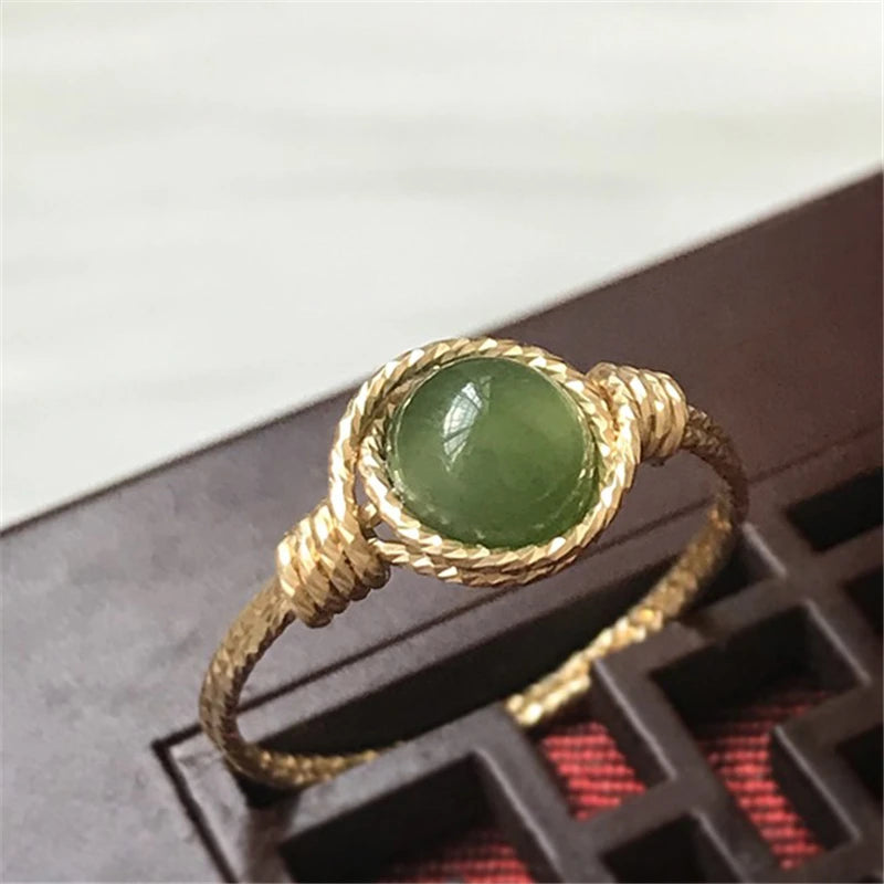 14K Gold Hetian Jasper Ring | Handmade Boho Knuckle Ring for Women