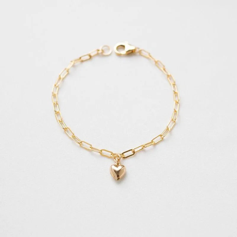 14K Gold Heart Charm Bracelet | Handmade Boho Jewelry & Bridesmaid Gift for Women