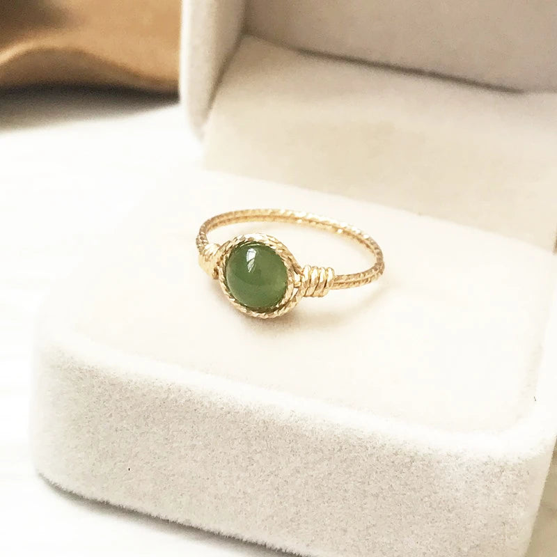14K Gold Hetian Jasper Ring | Handmade Boho Knuckle Ring for Women