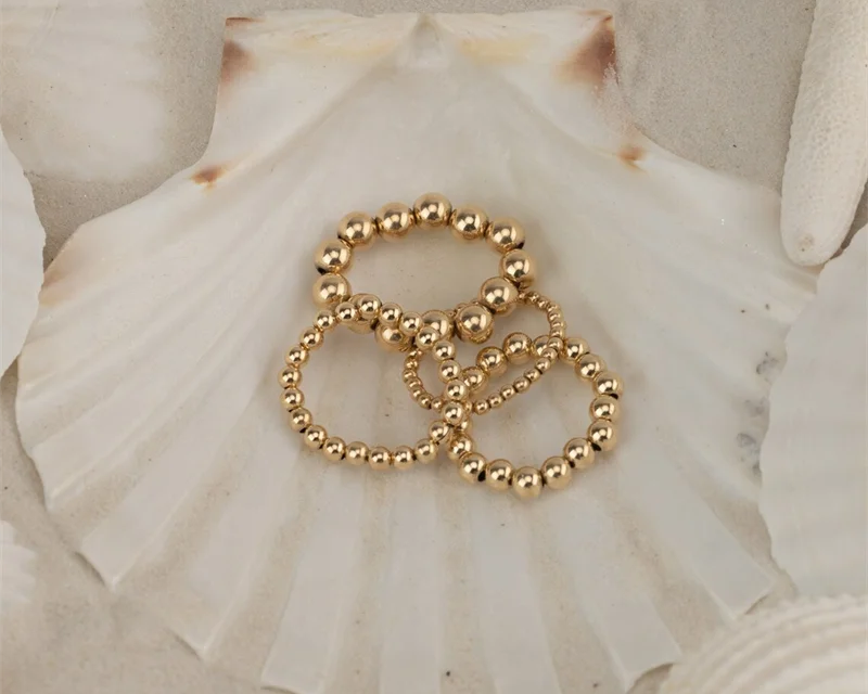 14K Gold Elastic Beaded Ring | Handmade Tarnish-Resistant Waterproof Friendship Ring