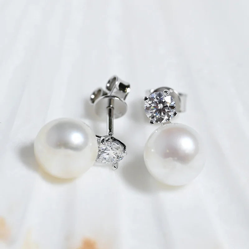 Single 0.1/0.3CT D Color Moissanite Stud Earring with Natural Pearl | 925 Sterling Silver Jewelry
