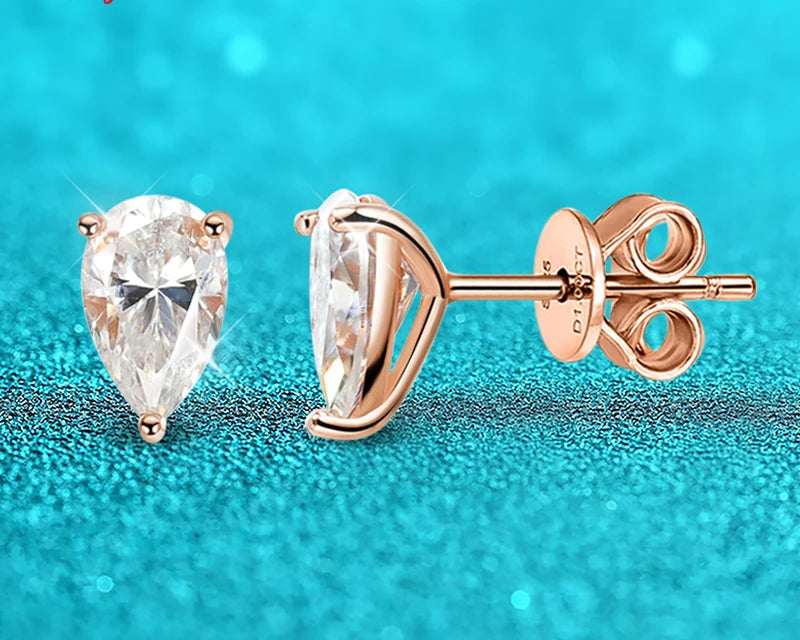Pear Cut D Color Moissanite Stud Earrings | 0.5–1CT 925 Sterling Silver | GRA Certified Wedding Jewelry