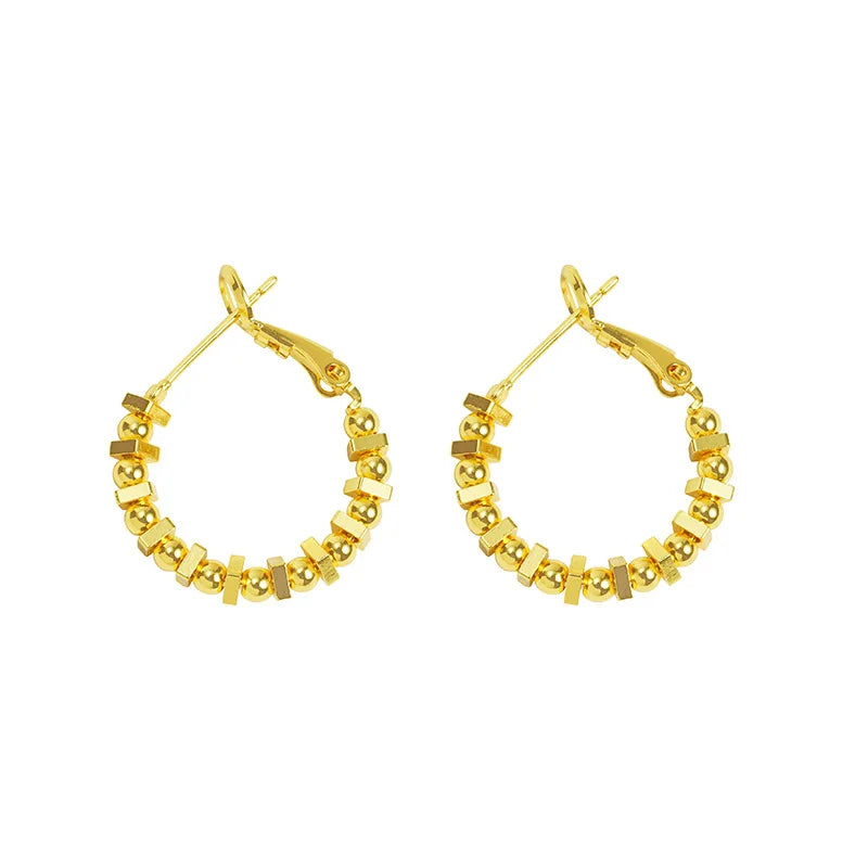 24K Pure Gold Square Bead Earrings | Luxury Real Gold Minimalist Jewelry for Women