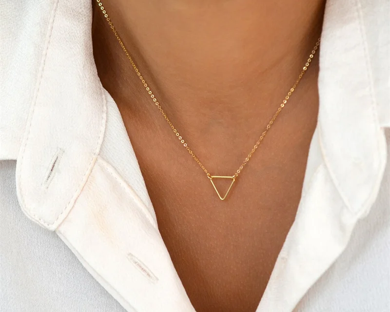 14K Gold Floating Triangle Necklace | Handmade Boho Choker for Women