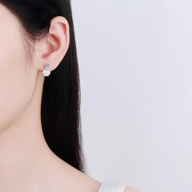 Single 0.1/0.3CT D Color Moissanite Stud Earring with Natural Pearl | 925 Sterling Silver Jewelry