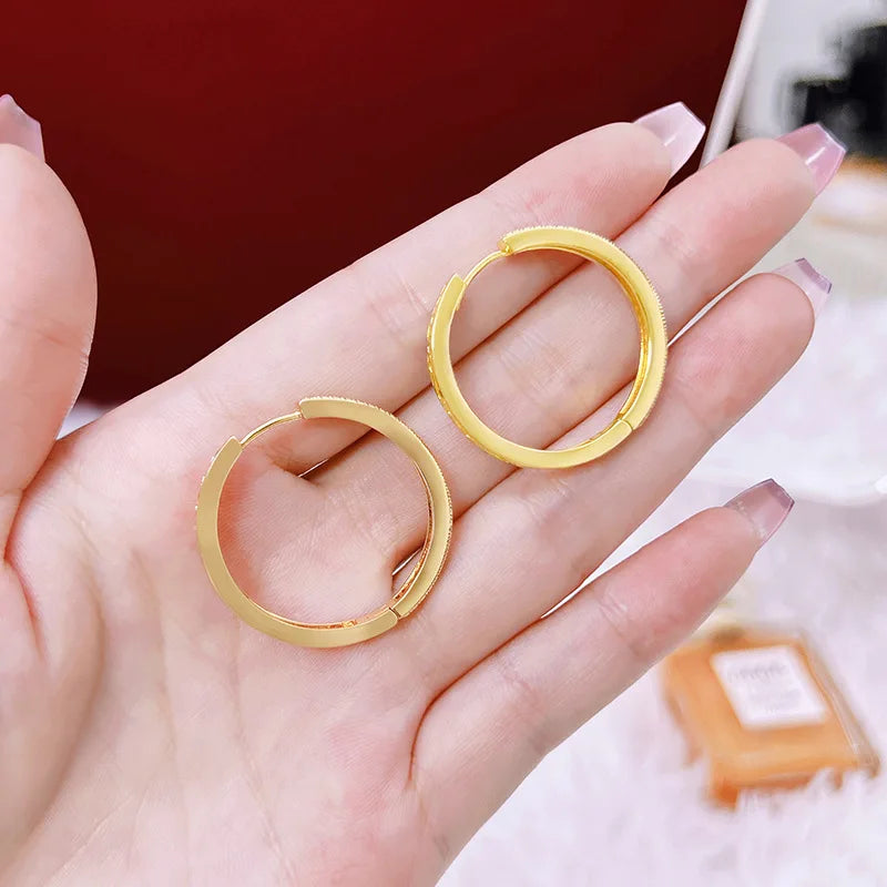 24K Pure Gold Diamond Star Hoop Earrings | Luxury Real Gold Ear Buckle Jewelry for Women