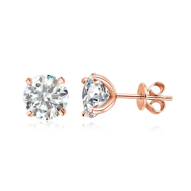 Rose Gold Moissanite Stud Earrings for Women | 0.2-3CT D Color | Wedding Jewelry