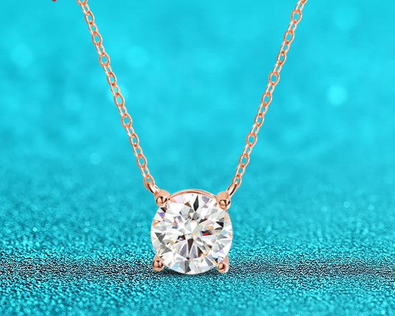 1-5CT D Color Moissanite Pendant Necklace | Rose Gold Sterling Silver 925 | GRA Certified