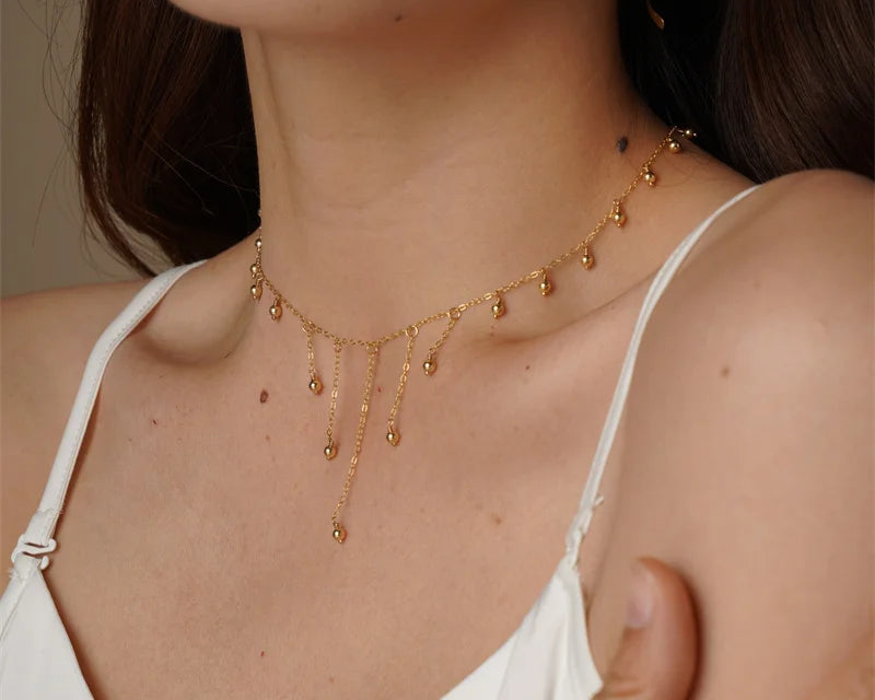 14K Gold Beaded Choker Necklace | Handmade Boho Minimalist Jewelry for Women