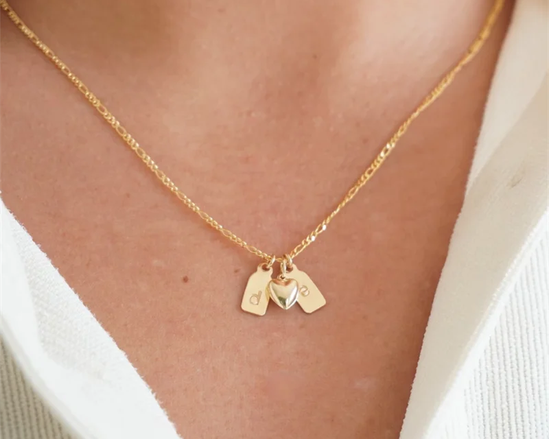 14K Gold Custom Initial Tag Necklace | Handmade Engraved Letter Pendant for Women