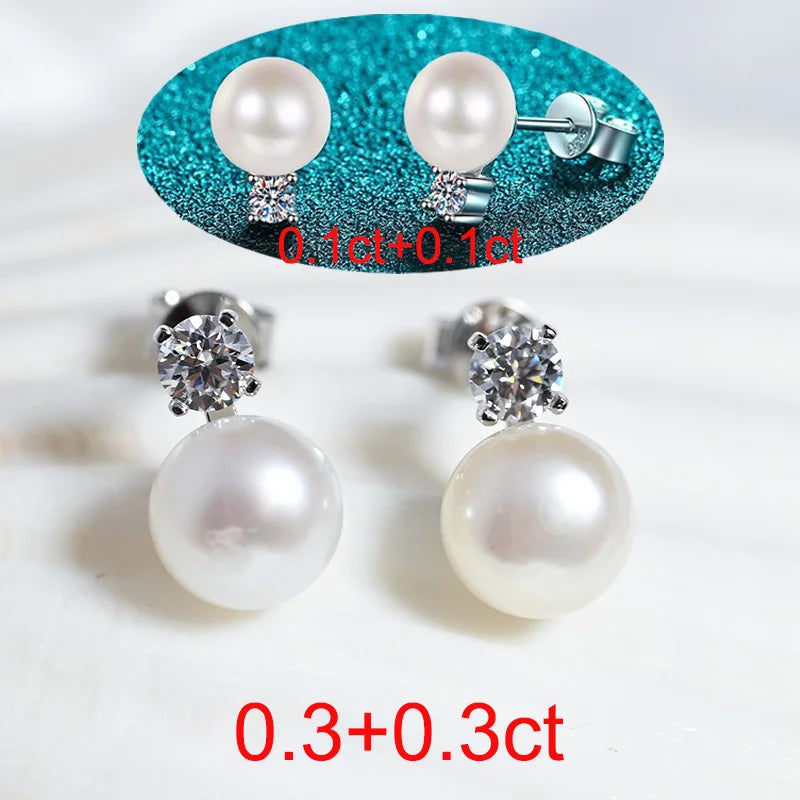 Single 0.1/0.3CT D Color Moissanite Stud Earring with Natural Pearl | 925 Sterling Silver Jewelry