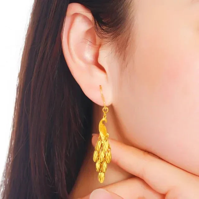 24K Real Gold Star Charm Earrings | Elegant Wire Hoop Jewelry Gift for Women