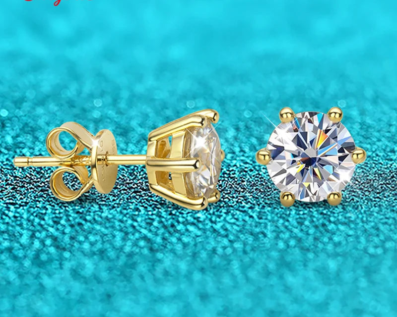 18K Gold Plated Moissanite Stud Earrings | D Color VVS1 0.5-2CT in 925 Silver