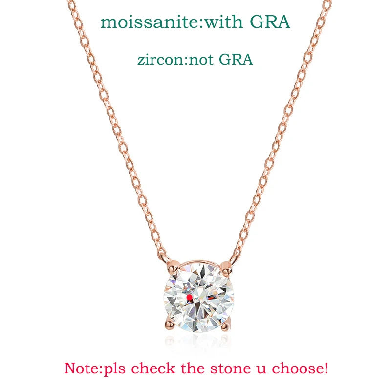 1-5CT D Color Moissanite Pendant Necklace | Rose Gold Sterling Silver 925 | GRA Certified