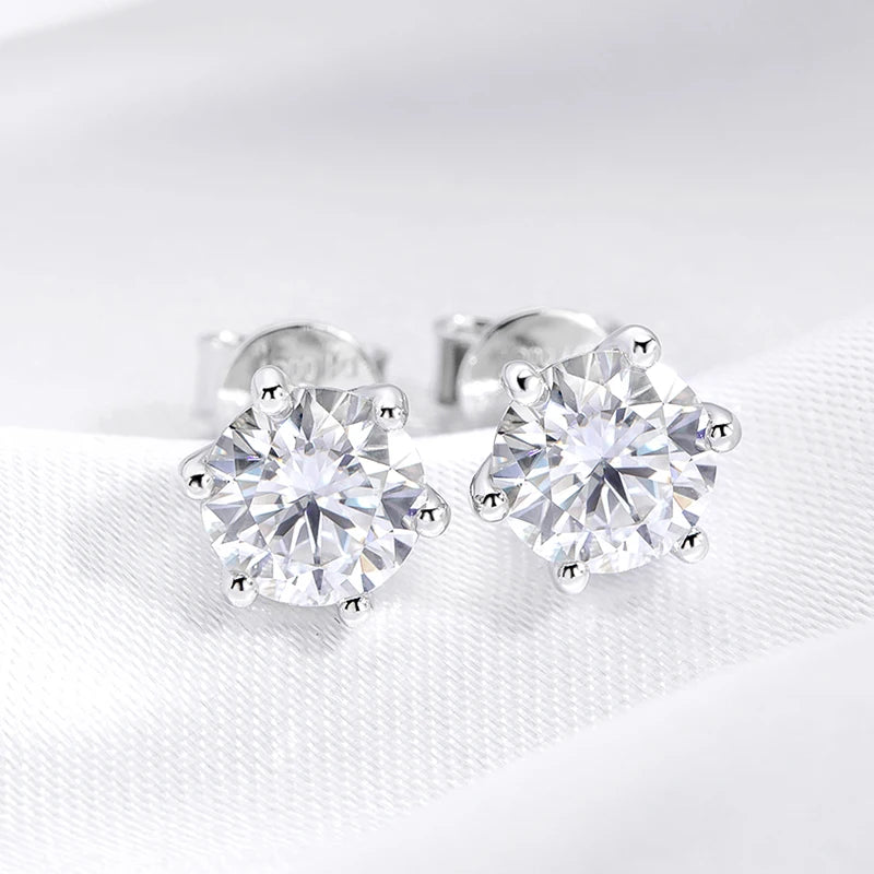 18K Gold Plated Moissanite Stud Earrings | D Color VVS1 0.5-2CT in 925 Silver