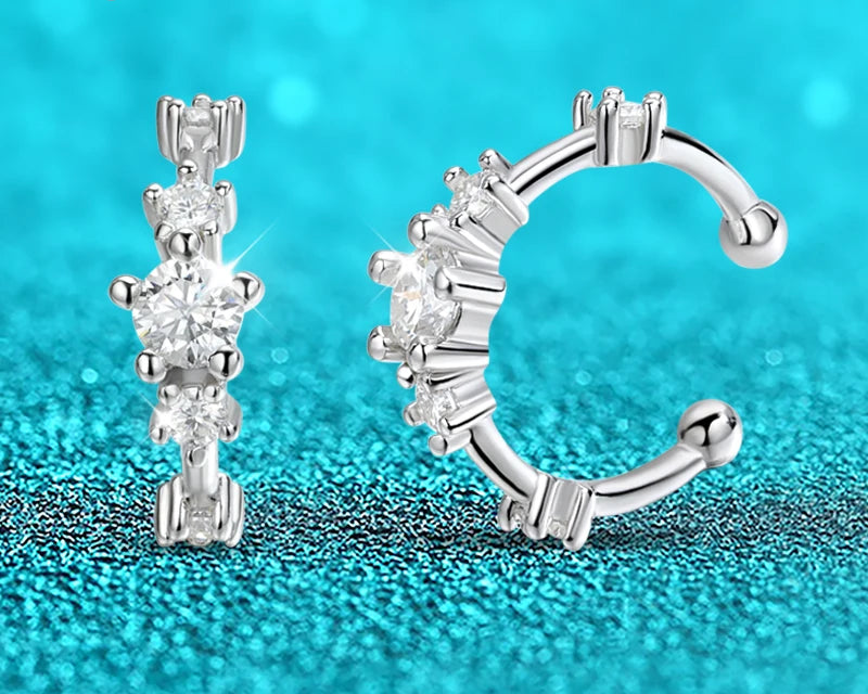 Luxury 0.64CTW Moissanite Clip-On Earrings | Platinum Plated 925 Sterling Silver | Hip Hop Jewelry for Women