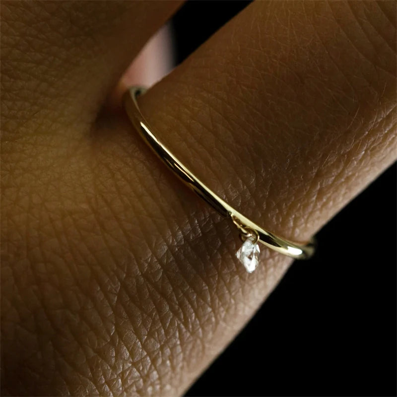 14K Gold Dainty Zircon Ring | Minimalist Knuckle Boho Jewelry for Women