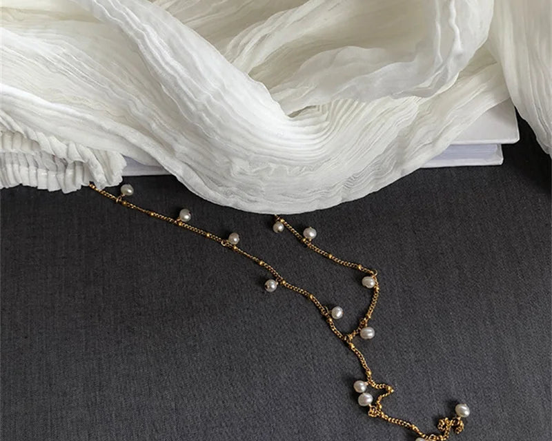 14K Gold Natural Pearl Y Necklace | Handmade Boho Choker for Women
