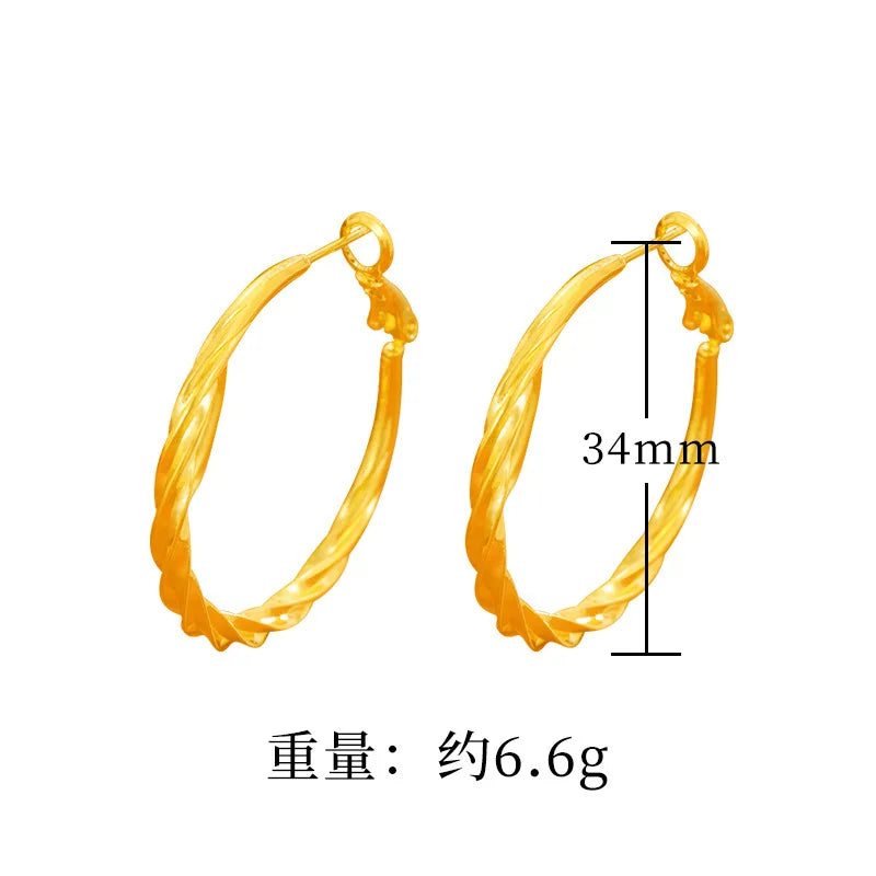 Luxury 9999 Pure 24K Gold Large Twisted Hoop Earrings | Elegant Statement Jewelry for Women