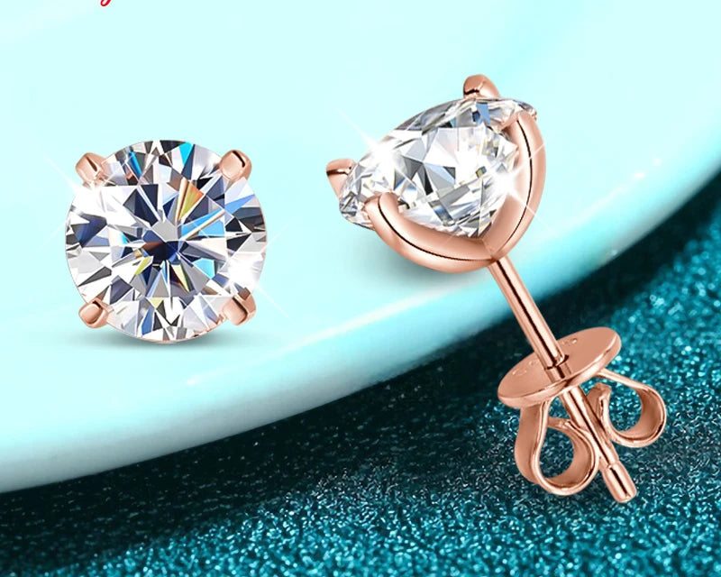 Rose Gold Moissanite Stud Earrings for Women | 0.2-3CT D Color | Wedding Jewelry