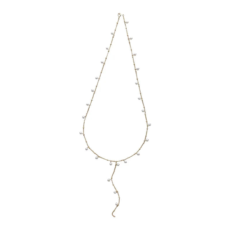 14K Gold Natural Pearl Y Necklace | Handmade Boho Choker for Women