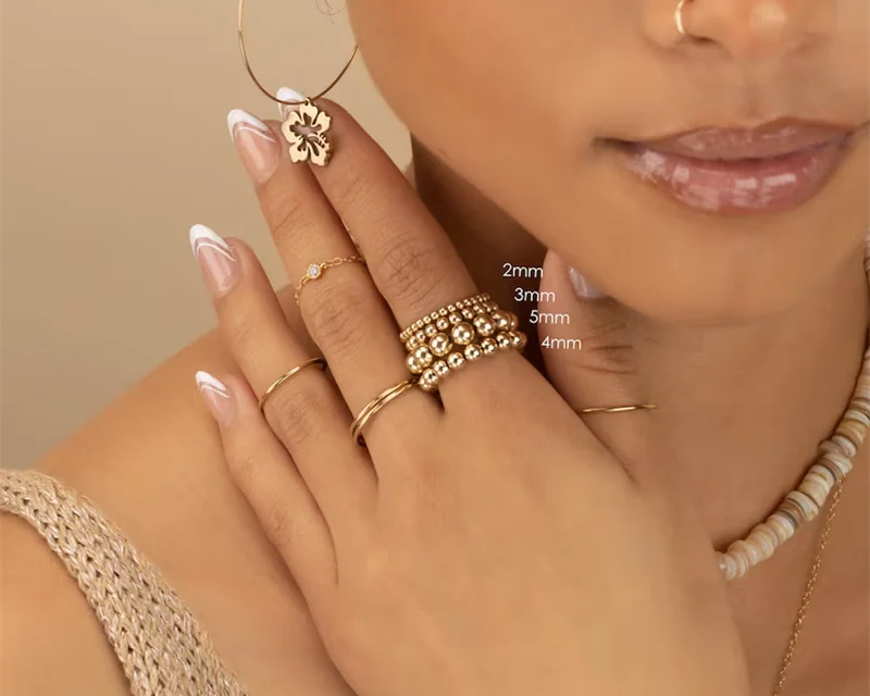 14K Gold Elastic Beaded Ring | Handmade Tarnish-Resistant Waterproof Friendship Ring
