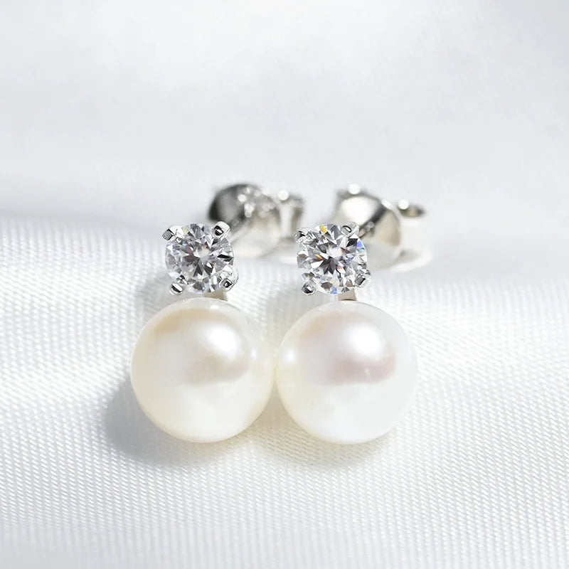 Single 0.1/0.3CT D Color Moissanite Stud Earring with Natural Pearl | 925 Sterling Silver Jewelry