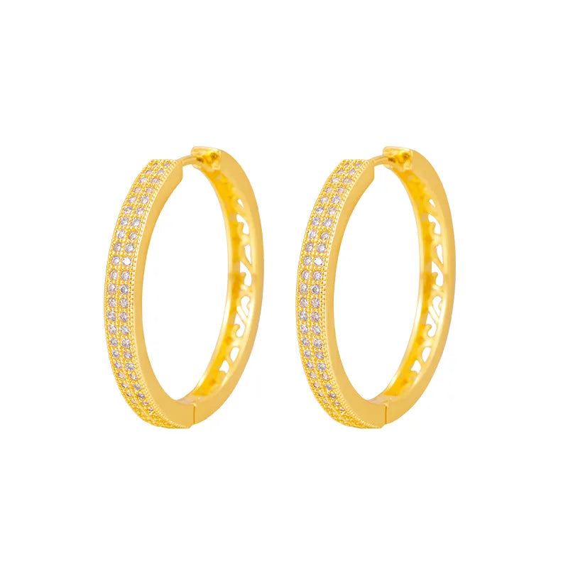 24K Pure Gold Diamond Star Hoop Earrings | Luxury Real Gold Ear Buckle Jewelry for Women
