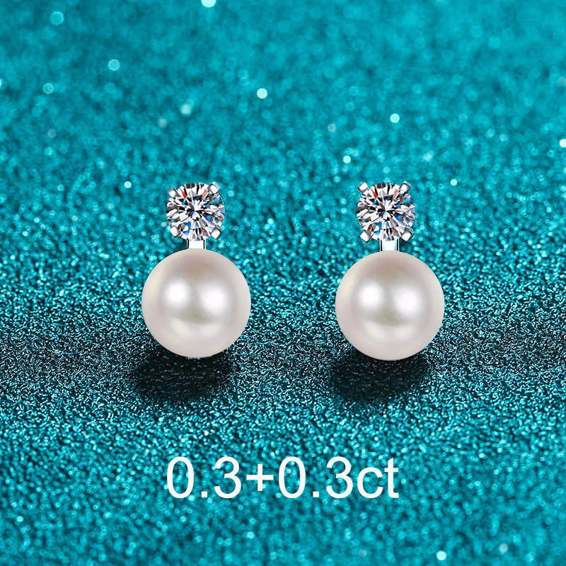 Single 0.1/0.3CT D Color Moissanite Stud Earring with Natural Pearl | 925 Sterling Silver Jewelry