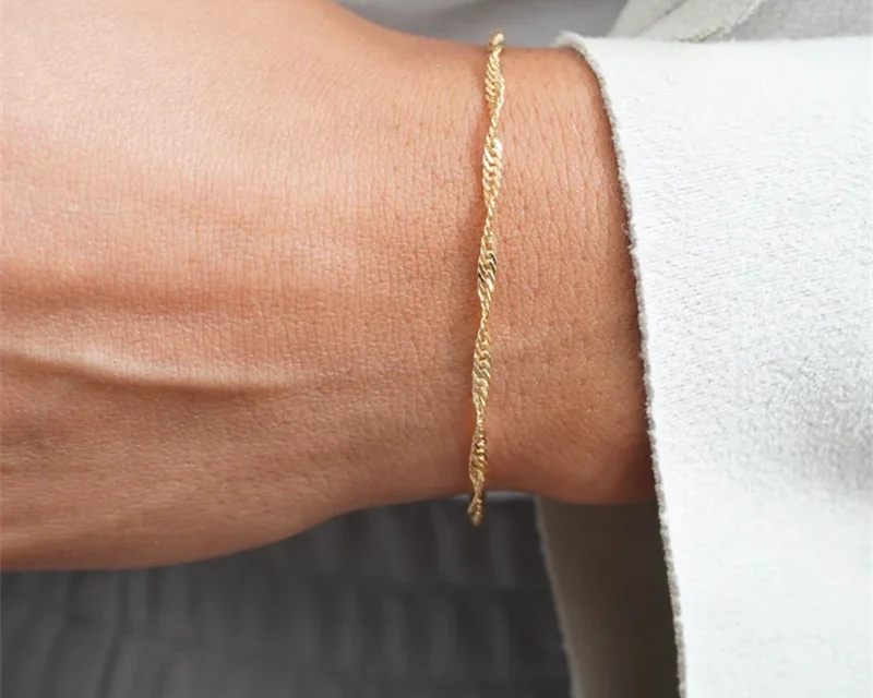 14K Gold Singapore Chain Bracelet | Minimalist Handmade Hypoallergenic Jewelry for Women