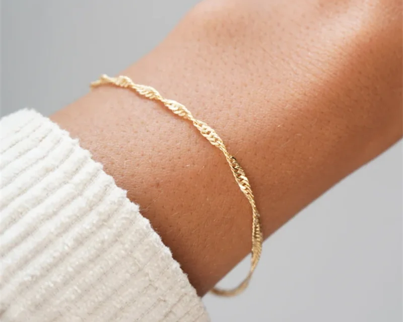 14K Gold Singapore Chain Bracelet | Minimalist Handmade Hypoallergenic Jewelry for Women