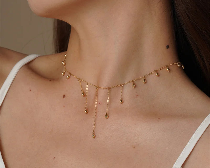 14K Gold Beaded Choker Necklace | Handmade Boho Minimalist Jewelry for Women