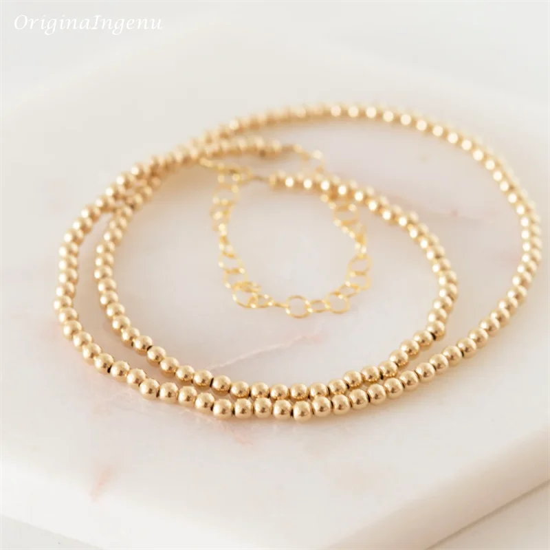 14K Gold Round Bead Choker Necklace | Handmade Boho Dainty Jewelry for Women