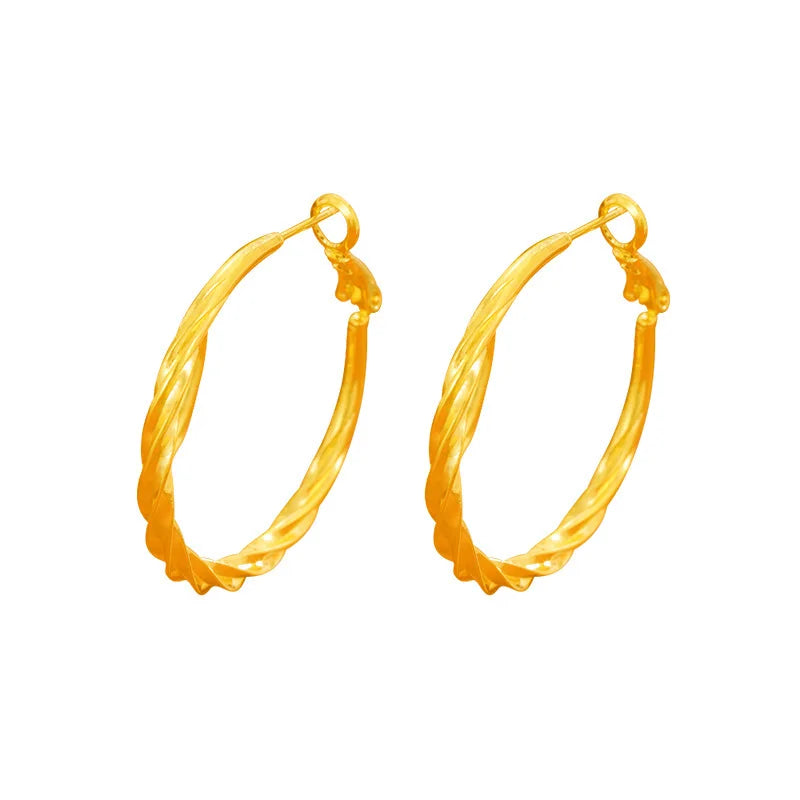 Luxury 9999 Pure 24K Gold Large Twisted Hoop Earrings | Elegant Statement Jewelry for Women
