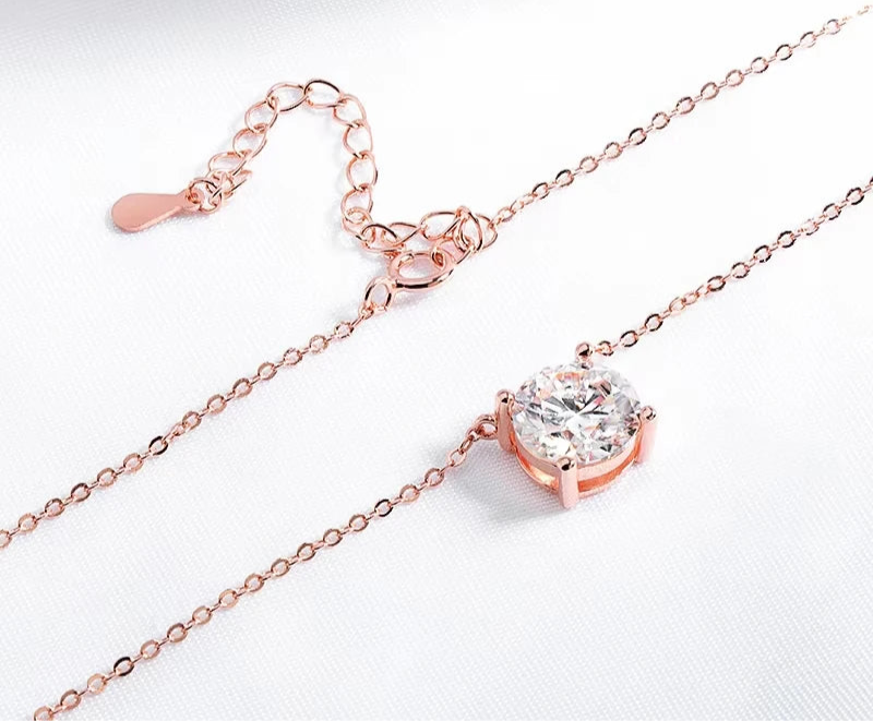 1-5CT D Color Moissanite Pendant Necklace | Rose Gold Sterling Silver 925 | GRA Certified