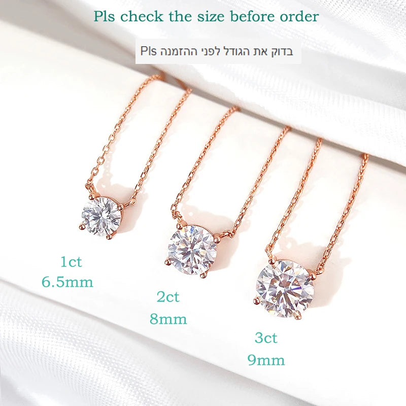 1-5CT D Color Moissanite Pendant Necklace | Rose Gold Sterling Silver 925 | GRA Certified