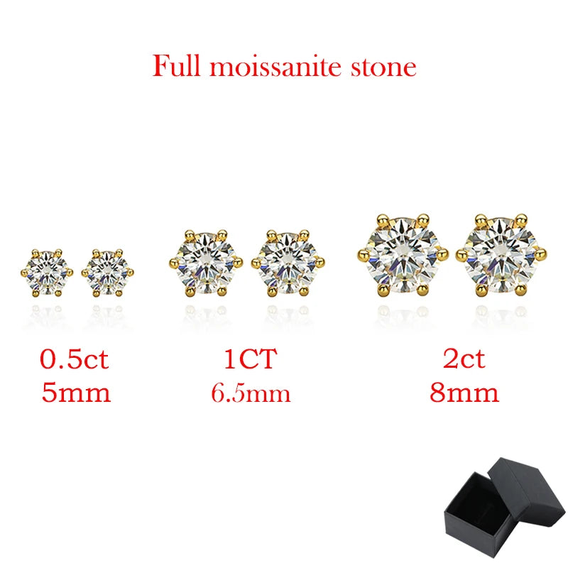 18K Gold Plated Moissanite Stud Earrings | D Color VVS1 0.5-2CT in 925 Silver