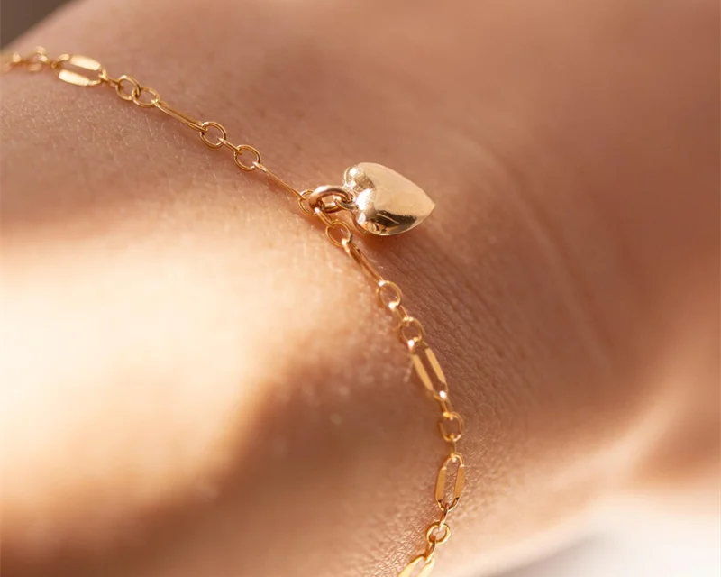 14K Gold Dainty Heart Charm Bracelet | Minimalist Tarnish-Resistant Jewelry for Women