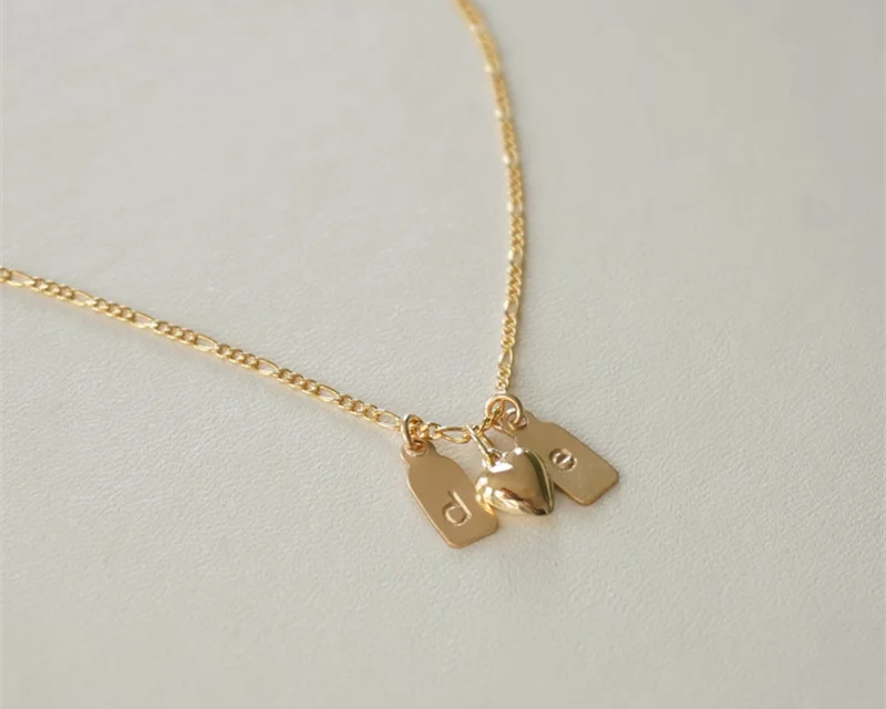 14K Gold Custom Initial Tag Necklace | Handmade Engraved Letter Pendant for Women